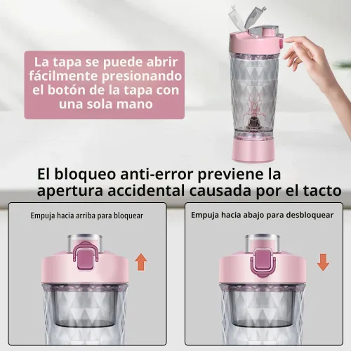 Miniatura 6 de PROCHAIN Botella agitadora eléctrica de proteínas, mezclador de batidos de proteínas, taza de mezcla automática portátil para preentrenamiento, Rosa