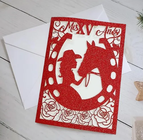 Miniatura 4 de 50 piezas de tarjetas de invitación de quinceañera con purpurina, invitación para fiesta de los 15 años, purpurina de caballo, DIY, tarjetas de boda
