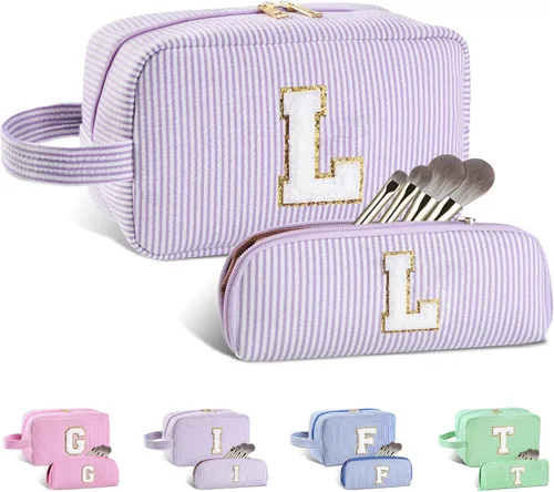 Miniatura 31 de Regalos personalizados para mujeres, bolsa de maquillaje con inicial, bolsa de maquillaje de viaje, bolsa de cosméticos, bolsa de artículos
