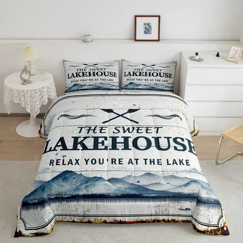 Miniatura 35 de Lake House - Juego de edredón tamaño individual, juego de ropa de cama rústica de granja vieja de 2 piezas para niños, adolescentes y adultos