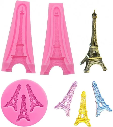 2 unids/set 3D París Torre Eiffel pastel Fondant molde silicona goma pasta azúcar artesanía molde para decoración de pasteles magdalenas Polímero