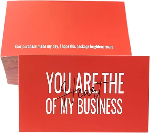 RXBC2011 Tarjetas de agradecimiento con texto en inglés "You are the Heart of my Business", para negocios en línea, paquete de 100 (100 tarjetas,