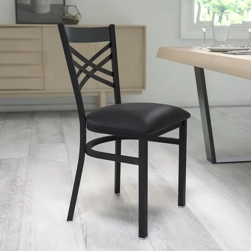 Miniatura 2 de Flash Furniture Serie Hércules Silla de metal para restaurante con respaldo "X", silla moderna tapizada sin apoyabrazos para restaurantes y cocinas