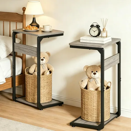 Miniatura 13 de Mesa con pedestal de madera para comer en el sofá, mesas deslizantes debajo de la mesa, mesa auxiliar pequeña para sofá, mesita de noche, bandeja