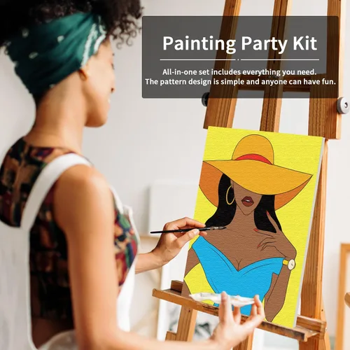 Miniatura 3 de VOCHIC Kit de pintura de lienzo predibujado para adultos, kits de fiesta de pintura y sorbos, suministros de fiesta de 8 x 10 pulgadas, 1 caballete