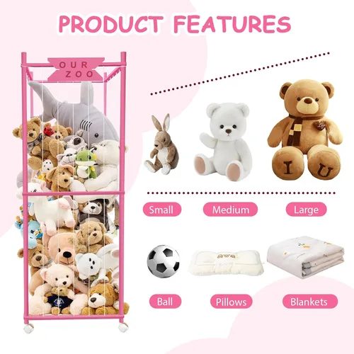 Miniatura 3 de Zoológico de almacenamiento de animales de peluche con ruedas, soporte de madera grande para animales de peluche, organizador de juguetes