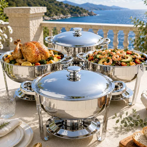 Miniatura 11 de Frizoky Platos de Roce para Buffet de Acero Inoxidable 2Pack, Juego de 6QT de Chafers Redondos en Oro y Plata y Calentadores de Buffet con Soporte
