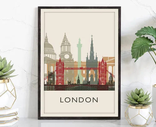 Póster de ilustración de Londres, impresión de paisaje urbano y monumento de Inglaterra, arte de pared para el hogar, decoración de oficina, 16 x 20