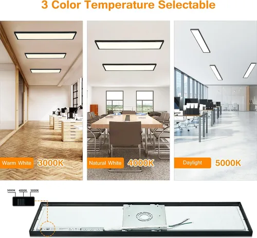Miniatura 3 de Lámpara de panel plano LED negra de 1x4 pies, montaje en superficie, 5000K-4000K-3000K seleccionable y regulable Triac, lámpara de techo rectangular