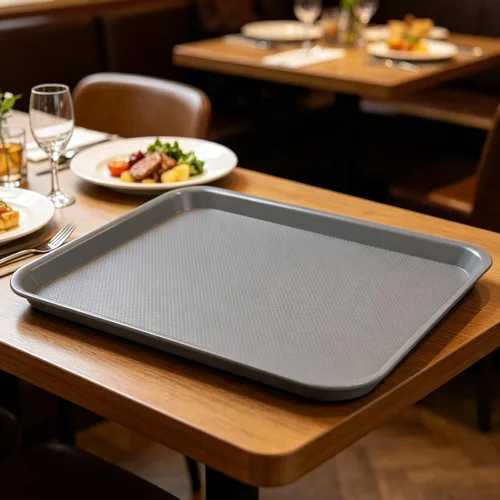 Miniatura 9 de Begale Bandeja de plástico para servir comida rápida, bandeja grande de cocina, juego de 4, gris