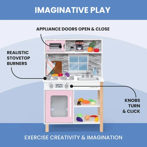Miniatura 2 de Delta Children Tiny Chef Play Kitchen - Juego de cocina de juguete con perillas realistas que giran/hacen clic, horno, fregadero, microondas y 15