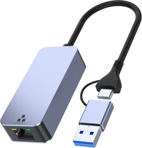 Adaptador USB a Ethernet de 2.5 GB, adaptador Ethernet tipo A y tipo C 2 en 1 para portátil/iPhone15/16/17 Series, USB de aluminio a red RJ45 de
