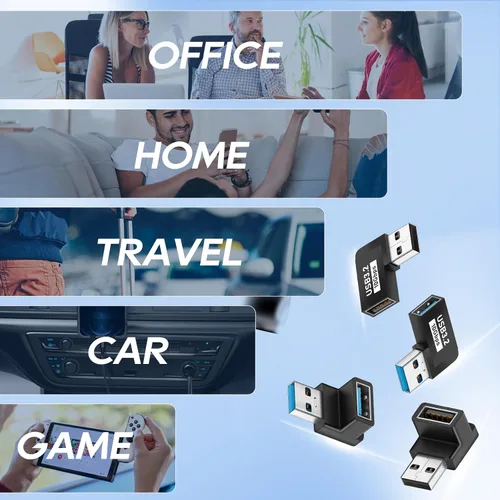 Miniatura 7 de UCEC Adaptador USB de 90 grados, adaptador de ángulo recto USB 3.2, ángulo izquierdo y recto horizontal USB A macho a USB A hembra, conector