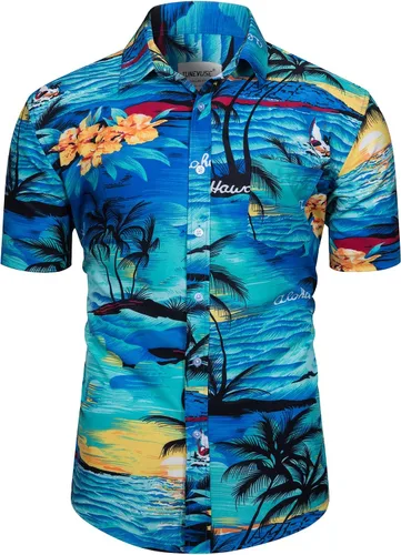 Miniatura 2 de TUNEVUSE Camisa hawaiana de manga corta para hombre, trajes con estampado de flores, conjuntos tropicales de 2 piezas, camisas y pantalones cortos