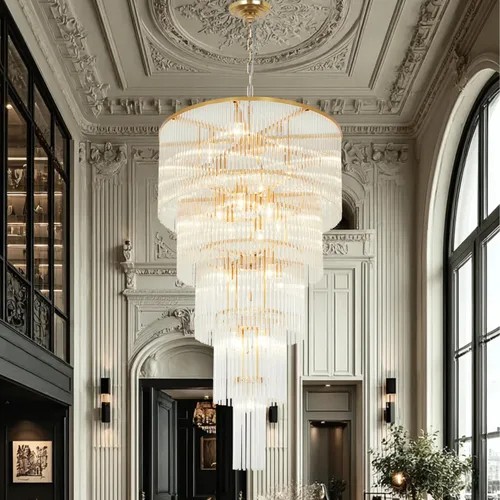 Miniatura 18 de Candelabro grande de cristal moderno de lujo, lámpara de techo colgante de oro antiguo para comedor, sala de estar, 12 luces, 3 niveles