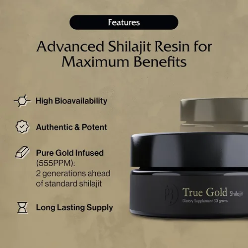 Miniatura 2 de Pürblack Resina viva Shilajit True Gold & Silver - Genuino, de alta eficiencia, 4ª generación Shilajit (tarro de 0.35 oz con escala de puera)