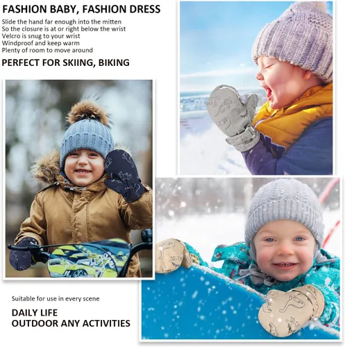 Miniatura 17 de Manoplas con forro polar para bebés, niños y niñas, guantes de invierno para niños pequeños, paquete de 2 pares