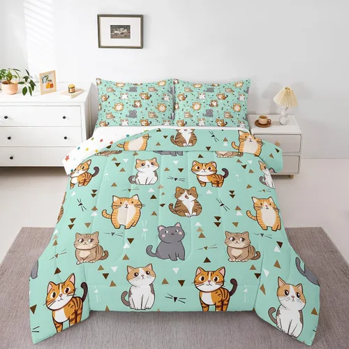 Miniatura 36 de Erosebridal Lindo juego de edredón de gato, tamaño individual, kawaii, fresa, juego de ropa de cama para niñas, diseño de arco iris, edredón rosa