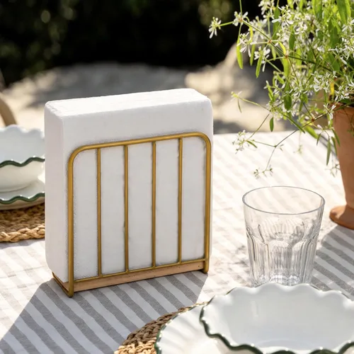 Miniatura 6 de Servilletero moderno de granja para mesa, base de madera maciza pesada con diseño de metal, dispensador vertical de servilletas para encimera