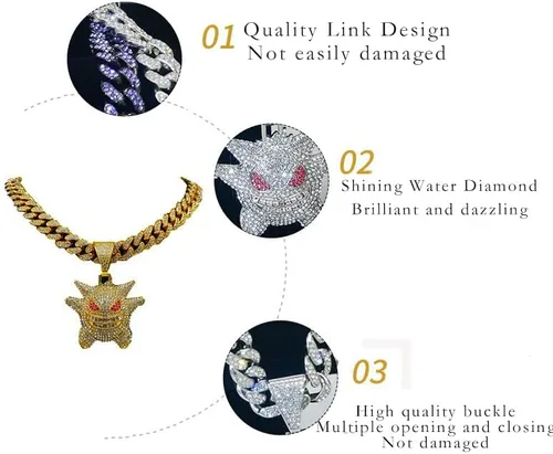 Miniatura 6 de MFJFHK Miami - Cadena de eslabones cubanos para hombre, chapado en oro dorado, collar de hip hop, cadena de diamantes para hombre, joyería de hip