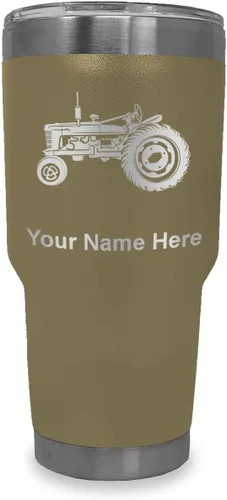 Miniatura 10 de LaserGram Vaso aislado al vacío de 20 onzas, Old Farm Tractor, grabado personalizado incluido (negro)