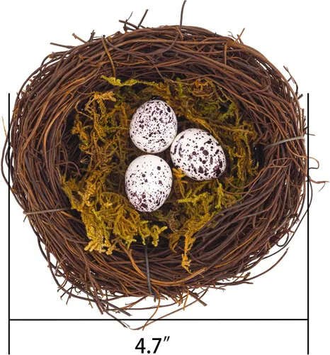Miniatura 2 de Nido de pájaros artificiales, 4 piezas hechas a mano naturales para pájaros de Pascua, nido de ratán, para jardín, patio, hogar, fiesta, decoración