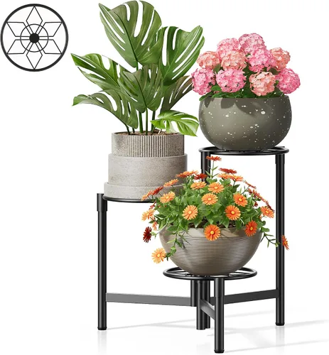 Soporte escalonado para plantas al aire libre de 3 niveles para interiores, estante de flores de metal para múltiples plantas, soportes altos de