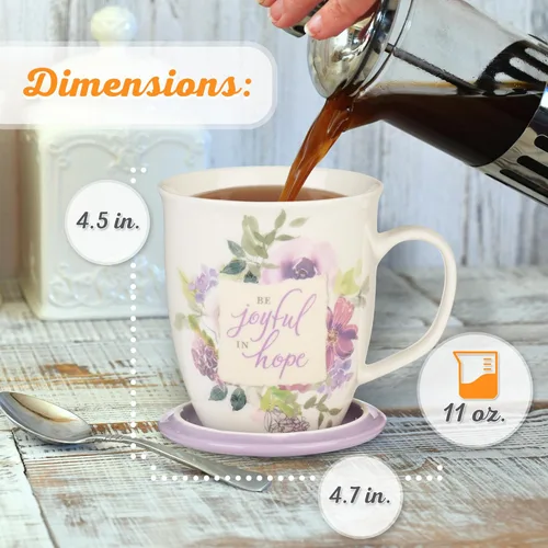Miniatura 3 de Christian Art Gifts Taza de cerámica floral de lavanda con tapa de color lila – Taza de café y té inspiradora sin plomo ni cadmio de 13 oz. Taza