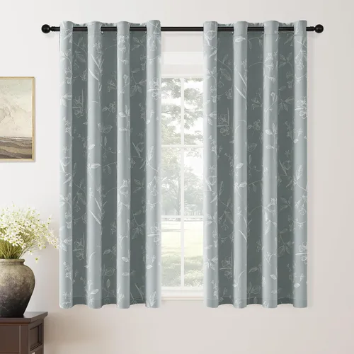 Miniatura 19 de ChrisDowa Cortinas florales 100% opacas de 63 pulgadas de largo, 2 paneles para dormitorio, sala de estar, estampado de flores negras