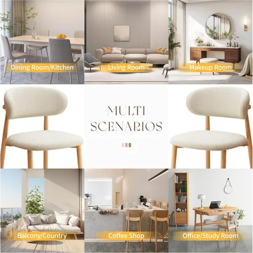 Miniatura 7 de Juego de 4 sillas de comedor de cocina modernas de lino suave estilo granja con patas de metal, color beige/original 18 pulgadas beige/lino original