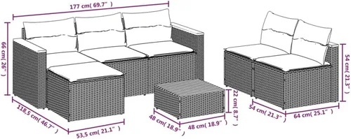 Miniatura 7 de 5 Piece Garden Sofa Set in Black, Brown, Cream White for Outdoor Patio, Modern Modular Furniture with UV-Resistant PE Rattan, Acacia Wood Frame