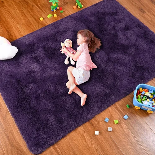 Miniatura 5 de Softlife Juego de 2 alfombras de color morado oscuro, rectangulares de 4 x 5.3 pies y 2.6 x 5.3 pies, ovaladas de 2.6 x 5.3 pies, alfombras de área