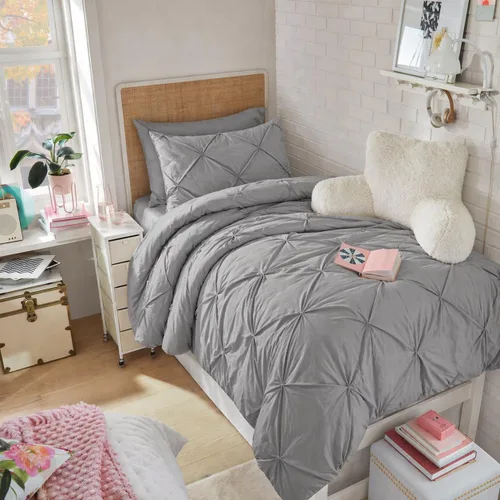 Miniatura 10 de Maple&Stone Juego de Edredón Twin XL, Juegos de Ropa de Cama Extra Largos de 5 Piezas para Dormitorio, Cama en una Bolsa con Edredón Pintuck, Beige