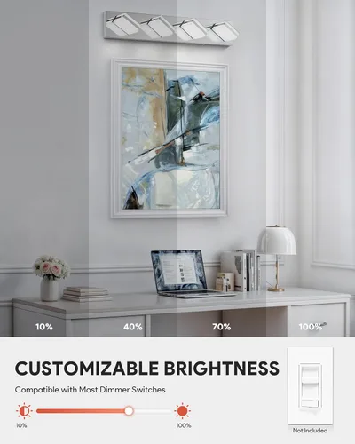 Miniatura 4 de VONLUCE Lámpara de tocador de baño, 3 luces LED modernas de tocador, luz de baño ajustable 3CCT con función de memoria, pantallas giratorias