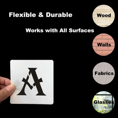 Miniatura 7 de Plantillas de letras del alfabeto de 1 pulgada para pintar, paquete de 70 plantillas de letras y números con letreros para pintar sobre madera