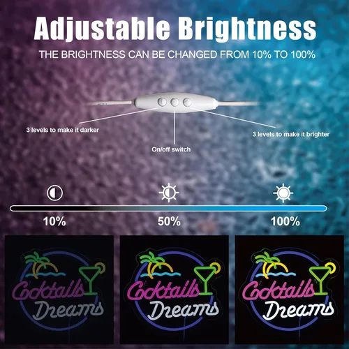 Miniatura 2 de Roouneon Letrero de neón para decoración de pared, cócteles y sueños con luces LED regulables, letrero de neón para barra de cerveza