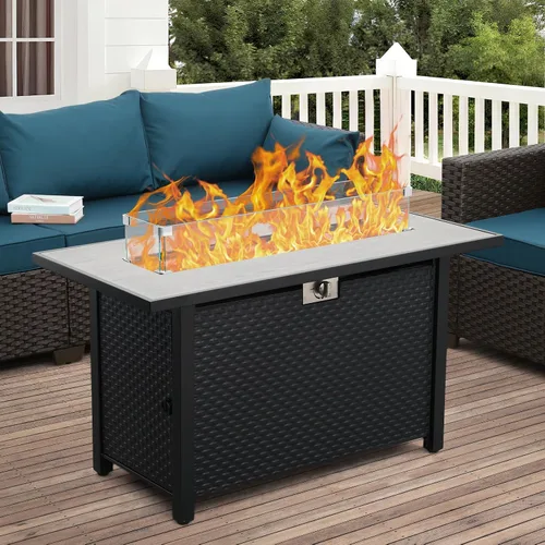 Miniatura 2 de Rattaner Mesa de Fuego de 45 Pulgadas para Exterior 60000 BTU Hoguera de Gas de Acero al Aire Libre con Superficie de Mesa de Mármol Veteado