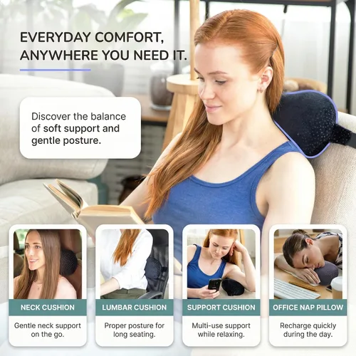 Miniatura 4 de Almohada para el cuello del automóvil para conducir, almohada de espuma viscoelástica con bolsa portátil fácil de transportar, almohada compacta