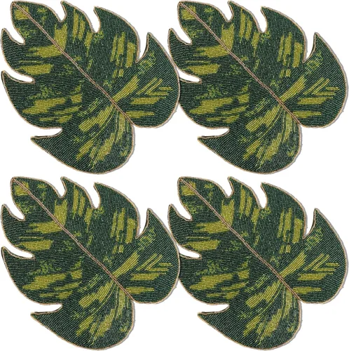 Miniatura 12 de 4 Piezas Manteles Individuales con Cuentas - Manteles de Mesa Redondos de Cuentas de Vidrio de 13 Pulgadas con Respaldo de Algodón - Elegantes