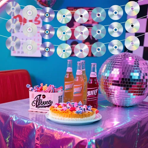 Miniatura 5 de 3 pancartas de fiesta de los años 90, pre-encordadas retro con temática de música de CD y decoración para fiestas de cumpleaños Y2k de los años 90