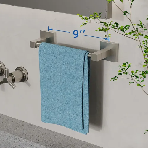 Miniatura 2 de RUACQ Toallero de mano, barra de toalla de mano de 9 pulgadas para baño montado en la pared, toallero de acero inoxidable 304 con base cuadrada