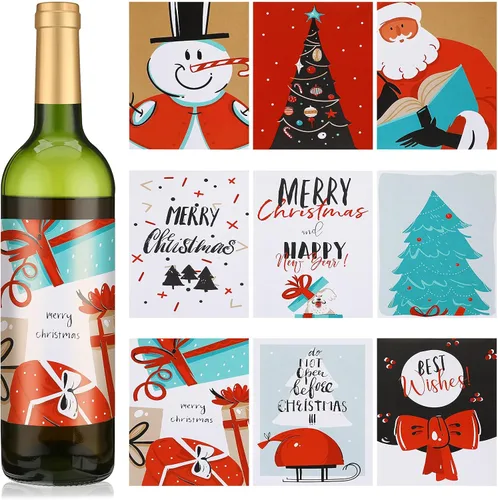 Crtiin 135 etiquetas adhesivas para botellas de vino de Navidad, decoración de botellas de vino de Navidad, etiquetas adhesivas para cubierta de