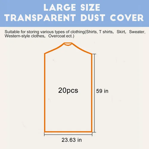 Miniatura 3 de DERIQ - Bolsa de plástico para ropa, bolsas de limpieza en seco, bolsa de plástico transparente, bolsas de lavandería para ropa para colgar ropa