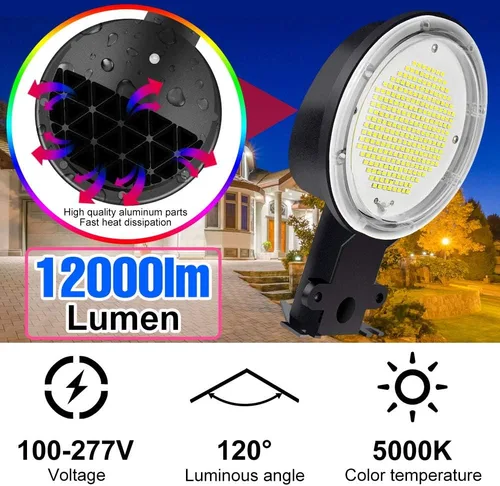 Miniatura 2 de Luces de área del atardecer al amanecer, luz de granero de 80 W (equivalente incandescente de 800 W), iluminación de calle de 12000 LM, lámpara