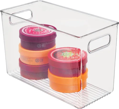 Miniatura 11 de mDesign Cesta organizadora de almacenamiento moderna de plástico con asas para la organización del baño, estantes, cubos, gabinetes, tocador
