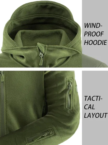 Miniatura 4 de TACVASEN Chaqueta táctica de forro polar con capucha para hombre, Gris, verde