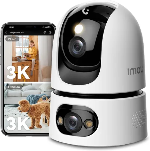Imou Cámara de seguridad de 10 MP para interiores, monitor de bebé de doble lente con inclinación panorámica de 360°, cámara para seguridad del