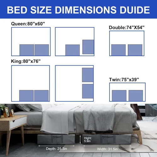 Miniatura 5 de Surblue Organizador de almacenamiento de zapatos debajo de la cama, solución de almacenamiento de zapatos debajo de la cama, 2 cremalleras de metal