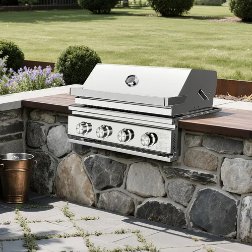 Miniatura 8 de Parrilla de gas propano incorporada premium de 4 quemadores, acero inoxidable 304 todo engrosado, 32,000 BTU con 516 pulgadas cuadradas de espacio