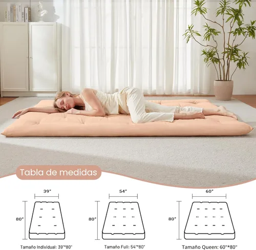 Miniatura 3 de Mollydot Colchón de Futón Japonés para Suelo Tamaño Individual 39" x 80", Colchón de Cama Plegable, Almohadilla de Dormir de Tatami Portátil, Cojín